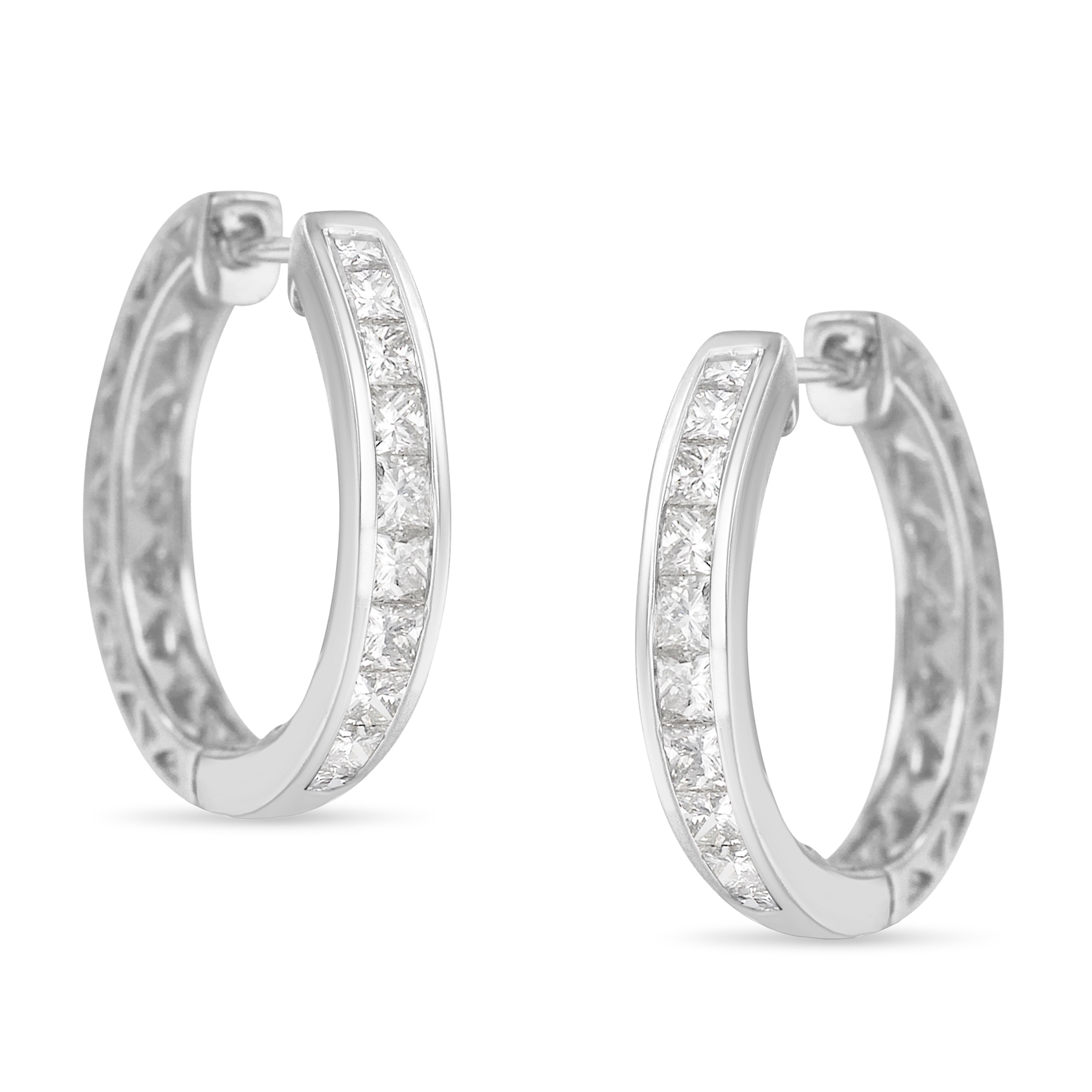 10k White Gold 10 Cttw Channel Set Princess-Cut Diamond Hoop Huggy Earrings 3343$
